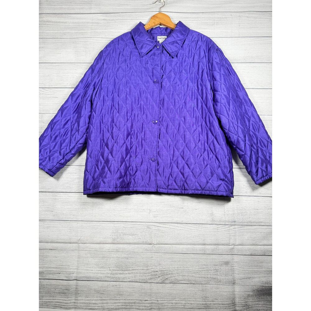 Vintage BonWorth Womens XL Petite Purple Quilted Button Jacket Bin G